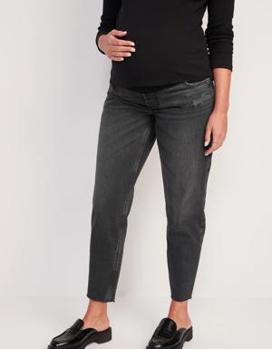 Maternity Full-Panel Slouchy Taper Black Cut-Off Jeans black