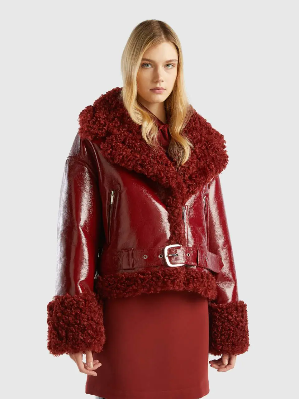 Benetton biker jacket in imitation leather and faux fur. 1