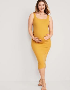 Maternity Square-Neck Rib-Knit Midi Dress yellow