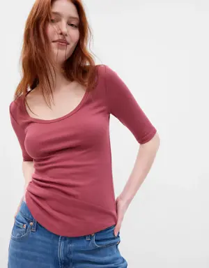 Mini Rib Scoop Neck T-Shirt pink