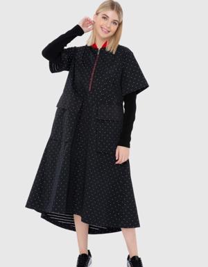Black Flared Dress With Polka Dot Pattern
