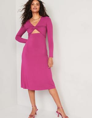 Fit & Flare Twist-Front Cutout Midi Dress for Women pink