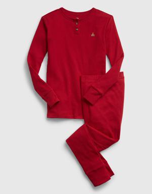 Kids 100% Organic Cotton Henley PJ Set red