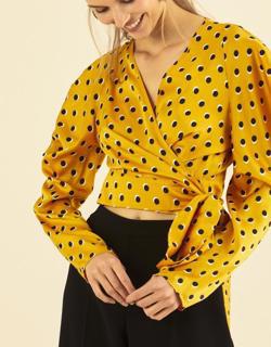 Polka dot wrap blouse