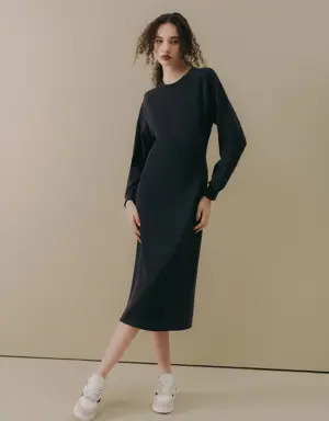 Siyah Uzun Kollu Midi Elbise ( MODAL )