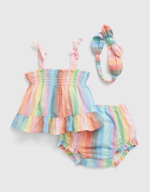 Baby Linen-Cotton Stripe Outfit Set multi