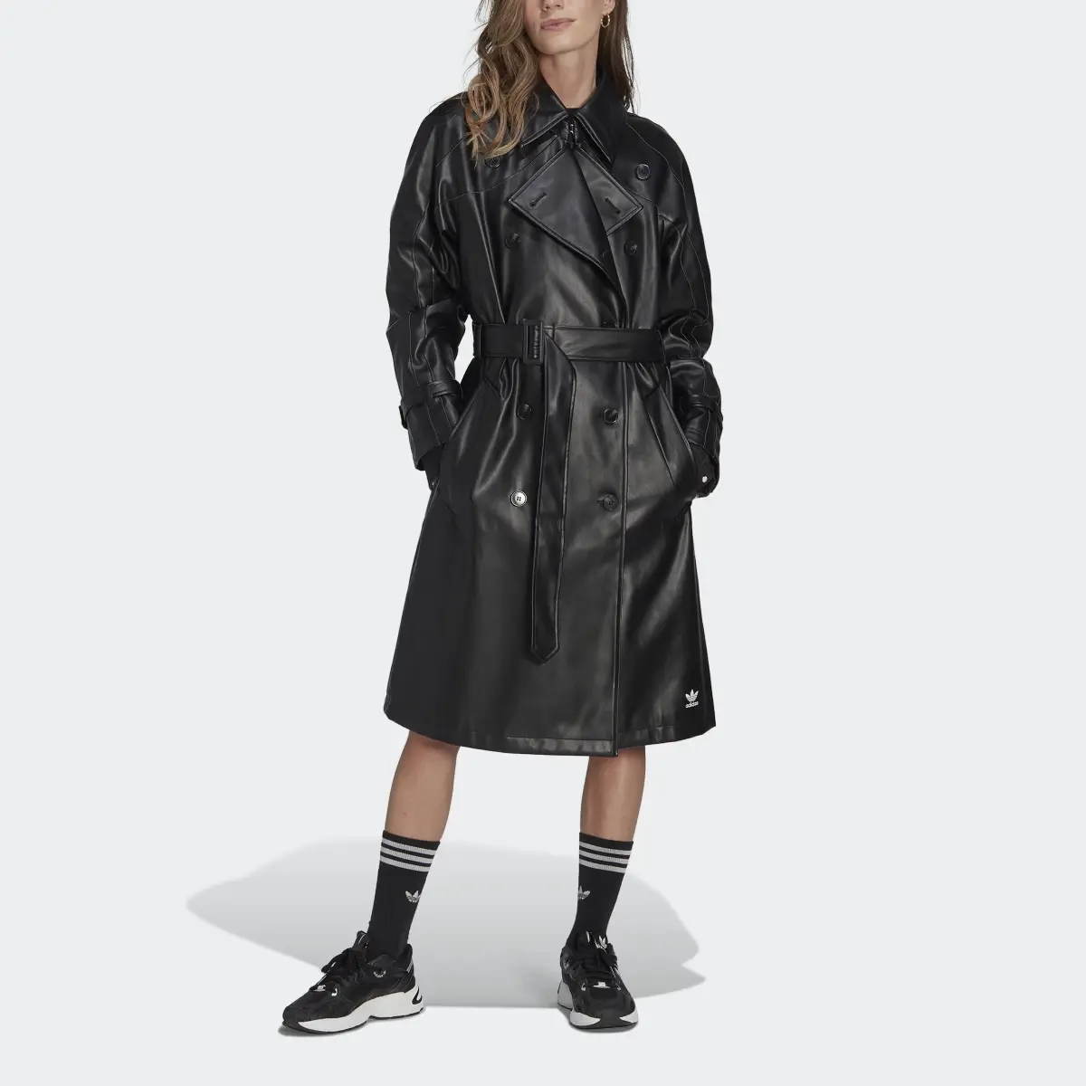 Adidas Centre Stage Faux Leather Trench Coat. 1