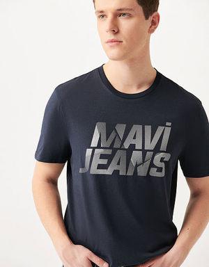 Jeans Baskılı Lacivert Tişört