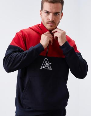 Lacivert Nakış Detaylı Yarım Fermuar Kapüşonlu Erkek Sweatshirt - 88033