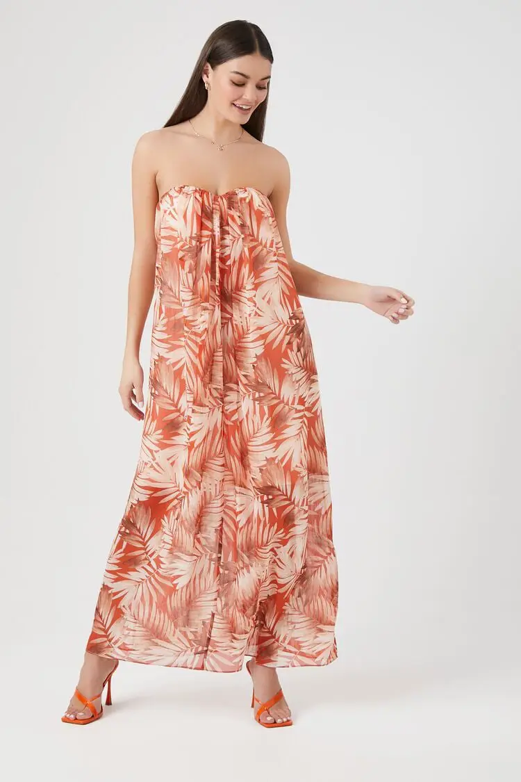 Forever 21 Forever 21 Tropical Leaf Print Maxi Dress Rust/Multi. 1