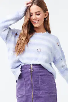 Forever 21 Forever 21 Brushed Distressed Striped Sweater Lavender/Cream. 2