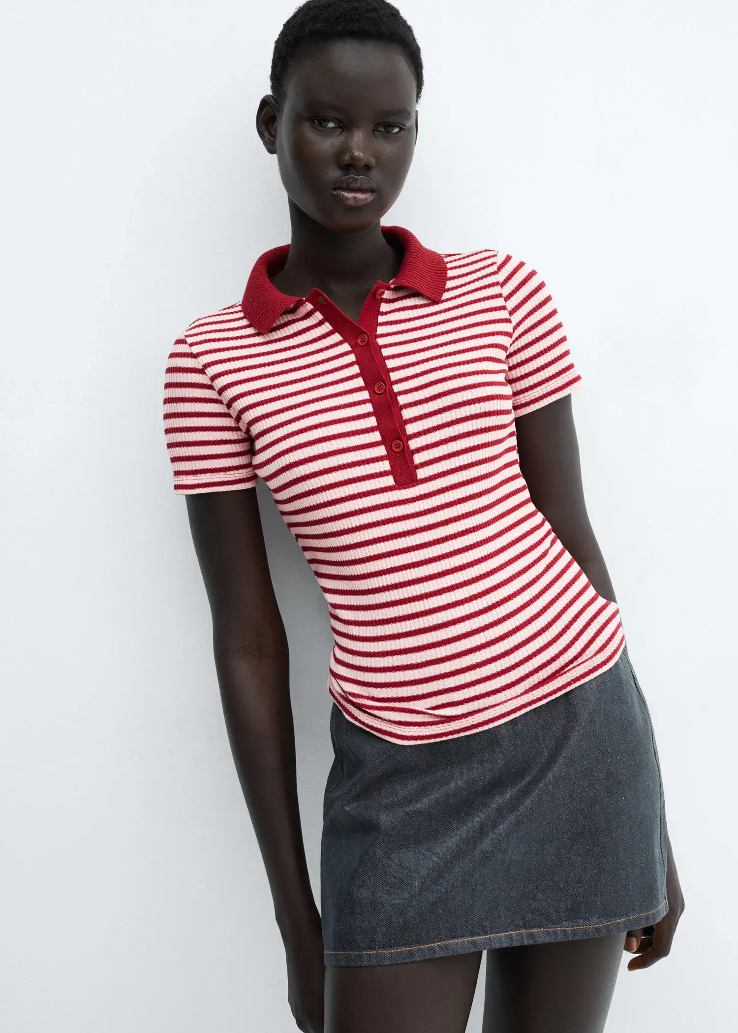 Mango  Short sleeve striped polo shirt. 1