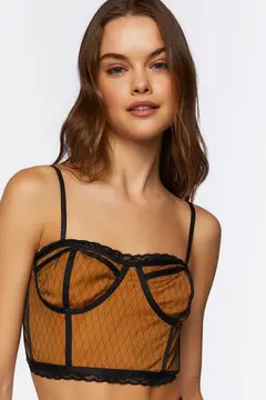 Forever 21 Forever 21 Mesh Lace Trim Bustier Crop Top Black/Gold. 2