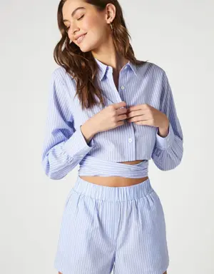 Forever 21 Pinstriped Poplin Shorts Blue/White