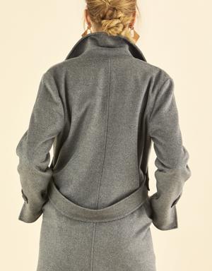 Notched Collar Grey Wool Coat