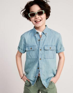 Short-Sleeve Utility Pocket Jean Shirt for Boys blue