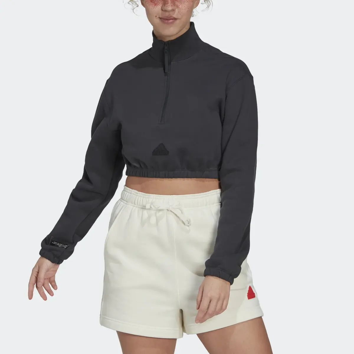 Adidas Cropped Half-Zip Kapüşonlu Üst. 1