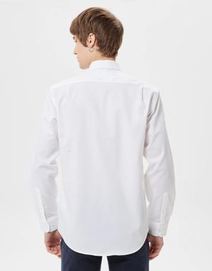 Erkek Regular Fit Düğmeli Yaka Beyaz Gömlek