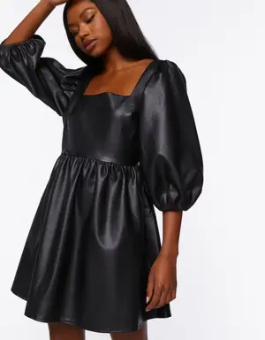 Forever 21 Faux Leather Balloon Sleeve Mini Dress Black