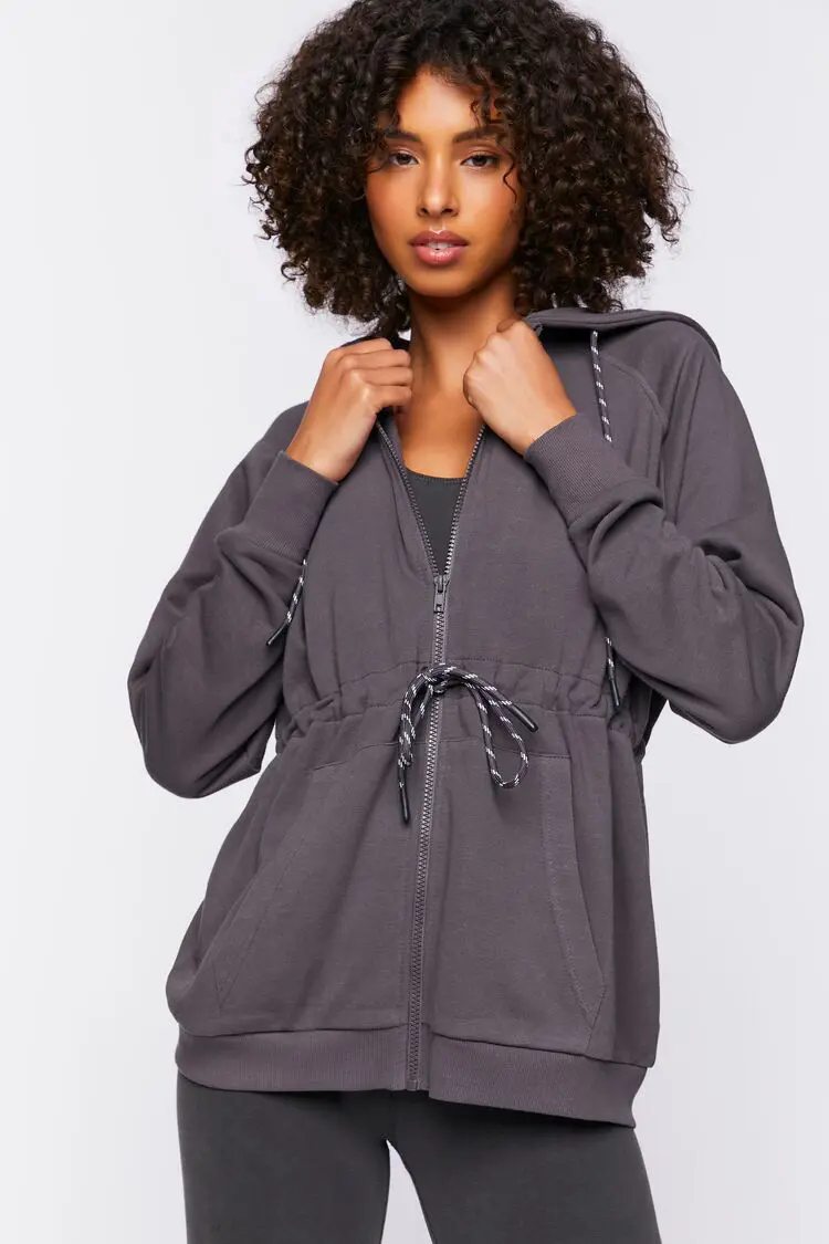 Forever 21 Forever 21 Active Drawstring Zip Up Hoodie Charcoal. 1