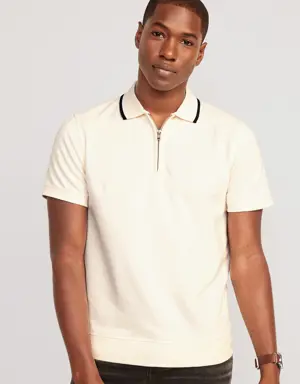 Tipped-Collar French Terry 1/4-Zip Polo for Men white