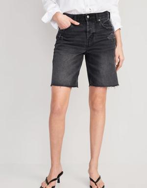 High-Waisted Slouchy Button-Fly Cut-Off Jean Shorts for Women -- 9-inch inseam black