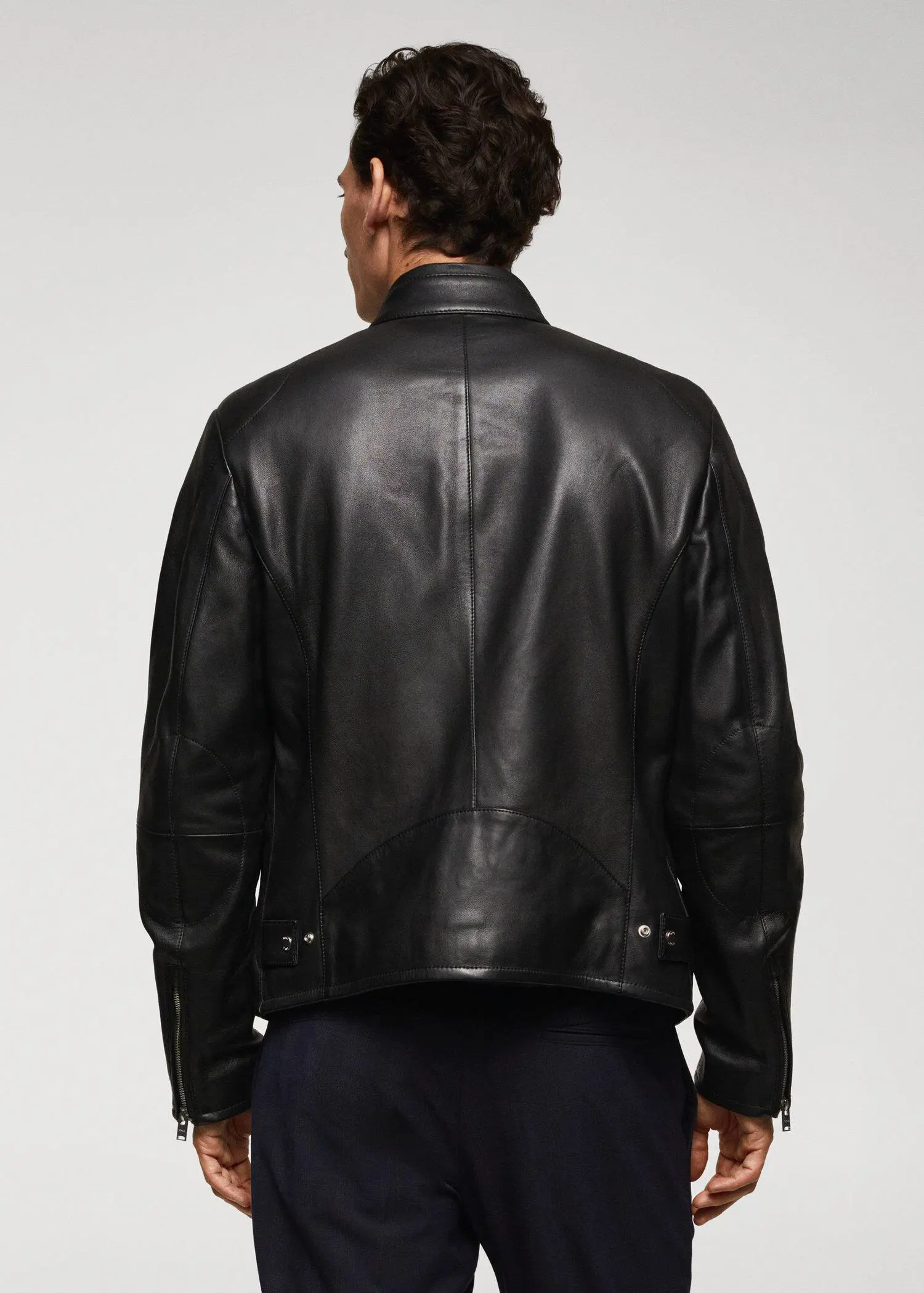 Mango Zip-detail leather biker jacket. 3