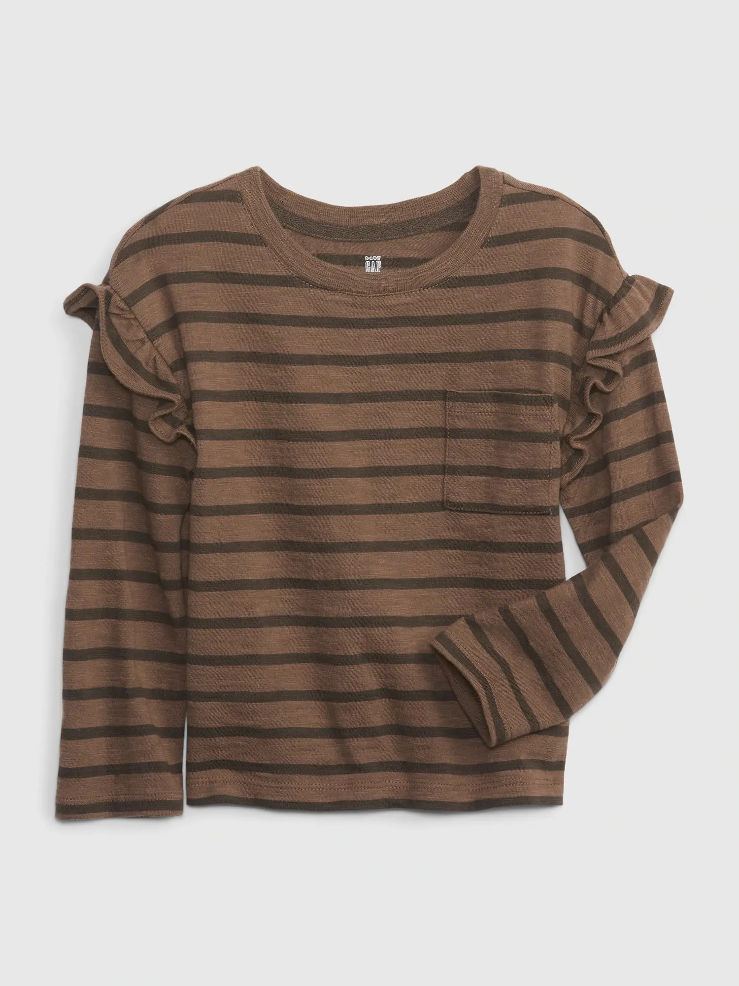 Gap Toddler Organic Ruffle Pocket T-Shirt brown. 1