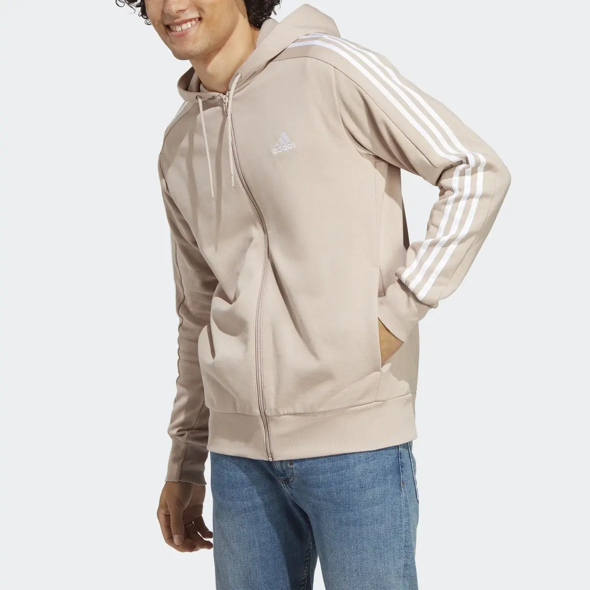 Adidas Essentials French Terry 3-Stripes Full-Zip Hoodie. 1