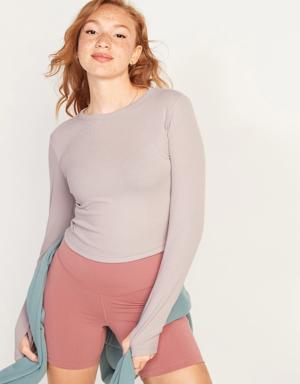 Old Navy UltraLite Long-Sleeve Crew-Neck Ribbed Cropped Top for Women pink