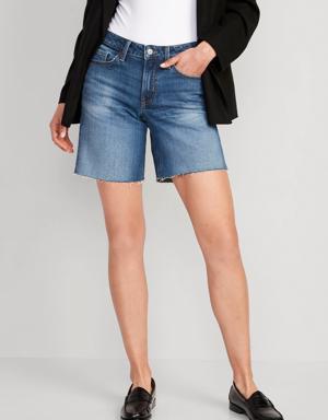 Mid-Rise OG Loose Jean Cut-Off Shorts for Women -- 7-inch inseam blue