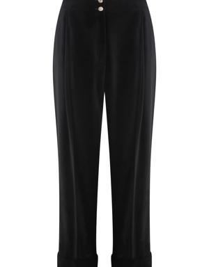 Velvet Double Leg Black Trousers