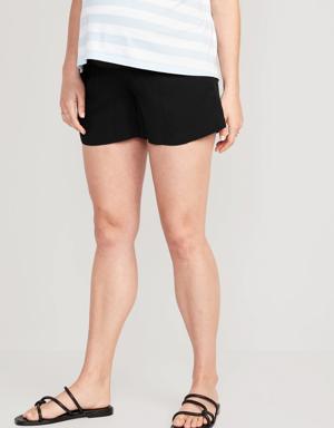 Maternity Rollover-Panel Playa Soft-Spun Shorts -- 4-inch inseam black