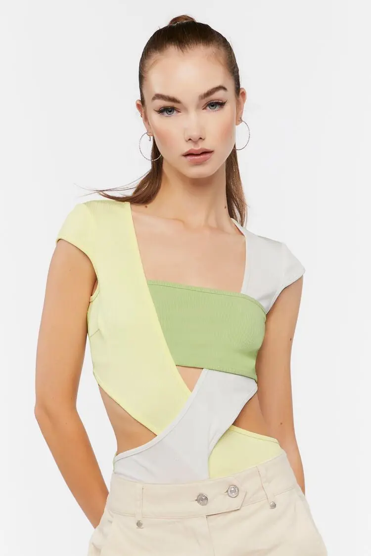Forever 21 Forever 21 Colorblock Cutout Bodysuit Green/Yellow. 1