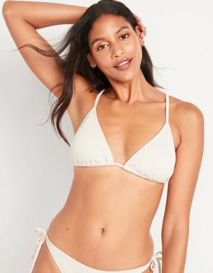Rib-Knit Triangle String Bikini Swim Top for Women white