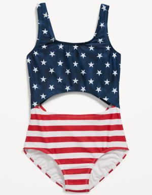 Matching Printed Cutout One-Piece Swimsuit for Girls red
