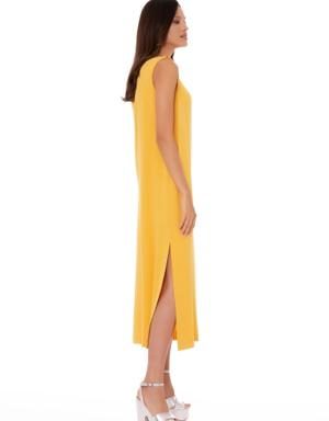 Shoulder Sash Detailed Sleeveless Yellow Dress