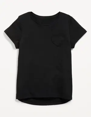 Softest Short-Sleeve Heart-Pocket T-Shirt for Girls black