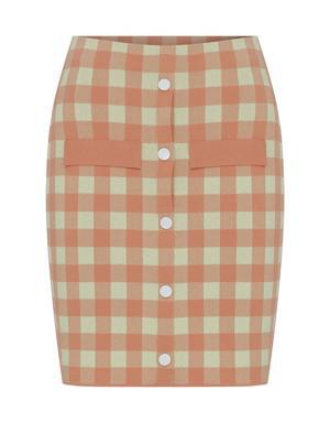 Check Patterned Button Detail Mini Skirt