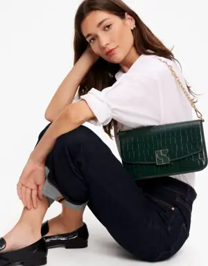 Dakota Croc-embossed Medium Convertible Shoulder Bag