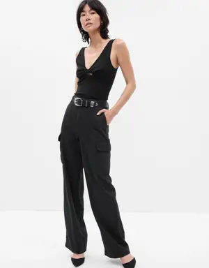 Mid Rise Twill Loose Cargo Pants black