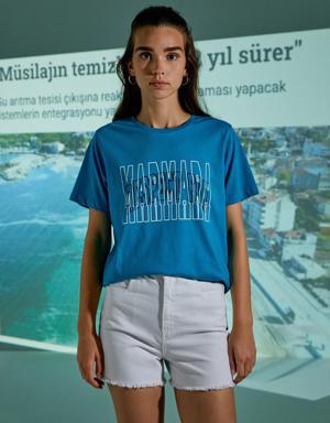 Marmara Temalı Baskılı Tişört Pamuklu