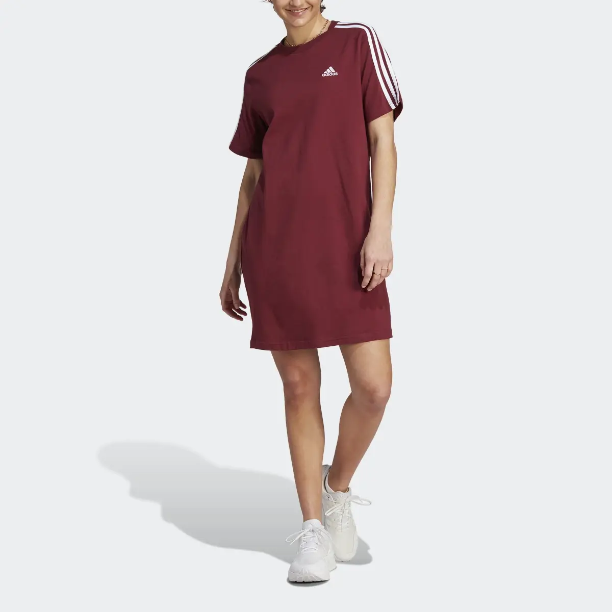 Adidas Essentials 3-Stripes Single Jersey Boyfriend Tee Dress. 1