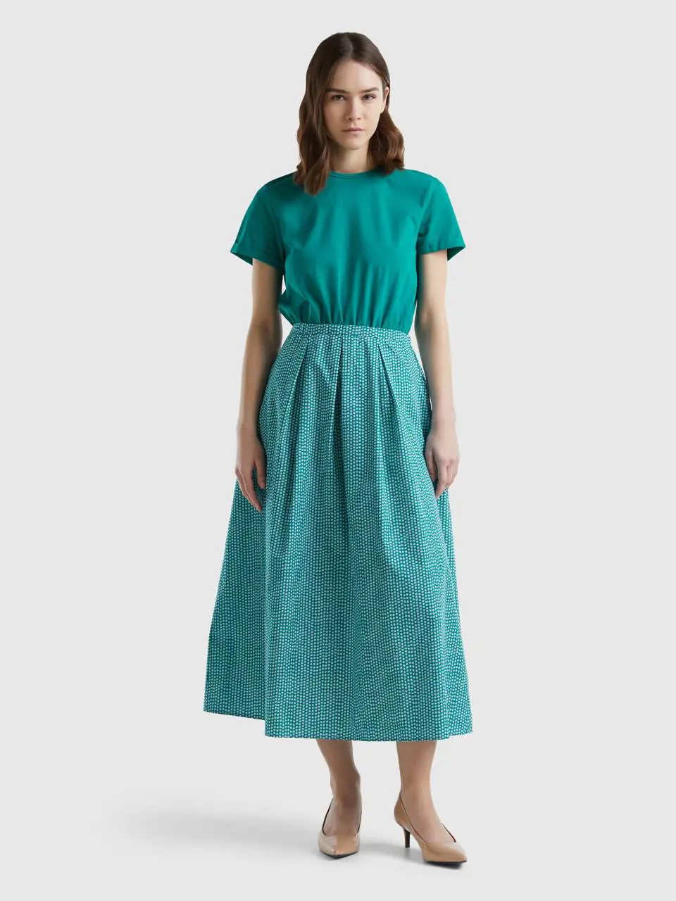 Benetton long dress with printed skirt. 1