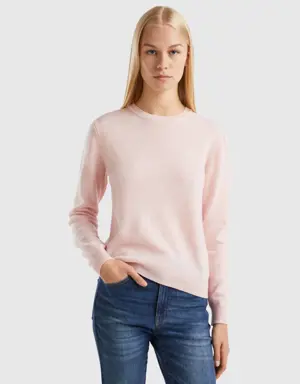 pastel pink crew neck sweater in merino wool