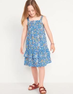 Printed Sleeveless Tiered All-Day Dress for Girls blue