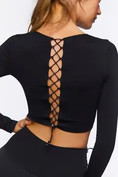 Forever 21 Forever 21 Active Seamless Crisscross Crop Top Black. 2