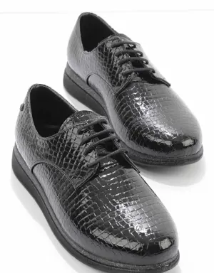 Siyah Kroko Kadın Oxford Ayakkabı K01763100111