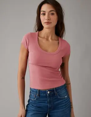 Hey Baby Short-Sleeve Scoop Ribbed Tee