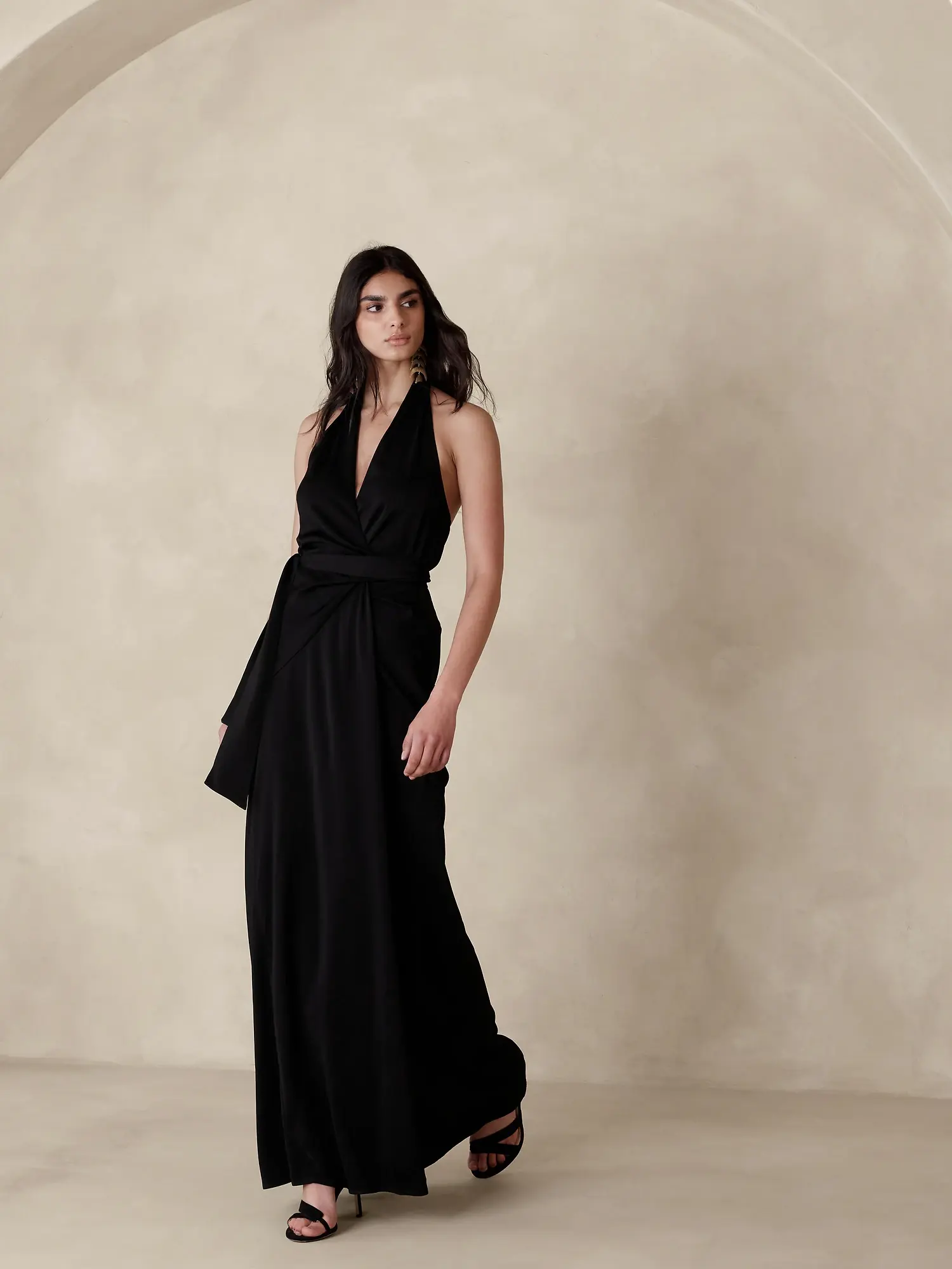 Banana Republic Bettina Satin Halter Maxi Dress black. 1